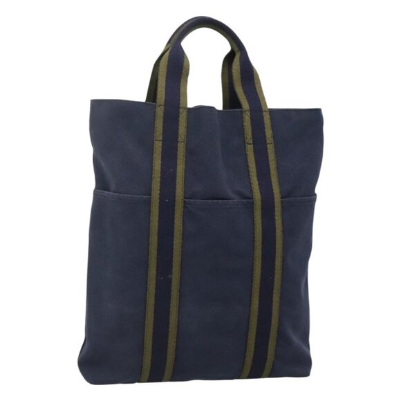 HERMES Fourre Tout Cabass Tote Bag Canvas Navy Khaki - Picture 1 of 15